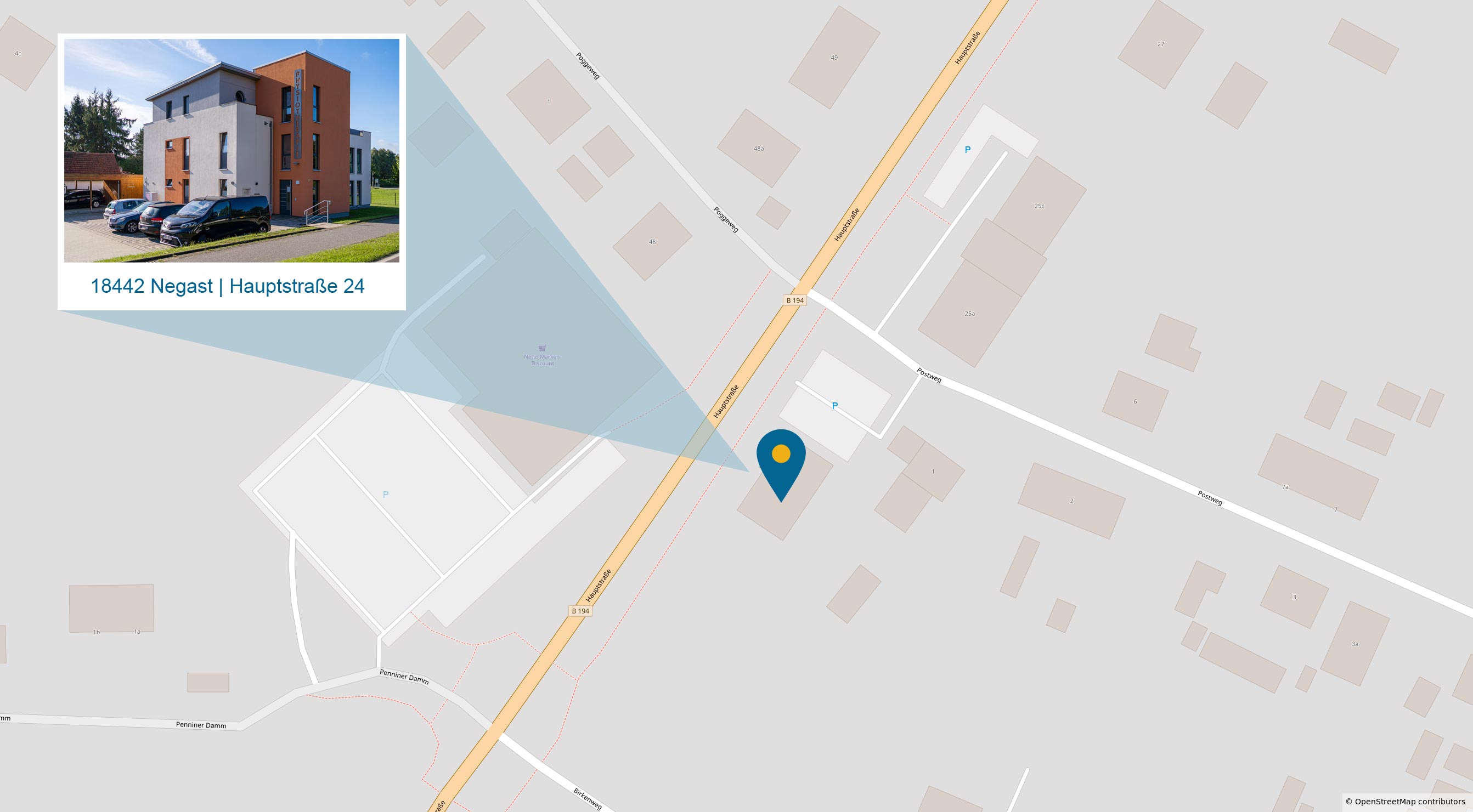 Bild Kartenansicht und Navidation zur Manuelle Therapie Dr. Andreas Krüger in Negast bei Stralsund